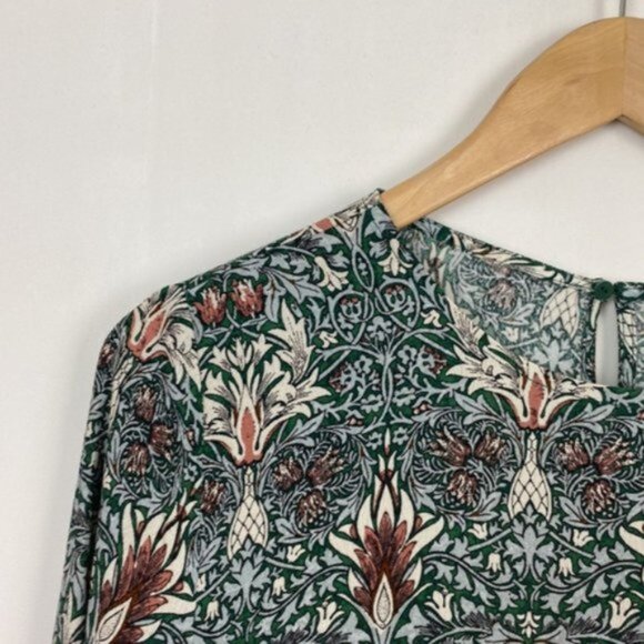 NWT H&M x William Morris & Co 8 Floral Print Top Blouse Green Blue Burgundy - Picture 6 of 13
